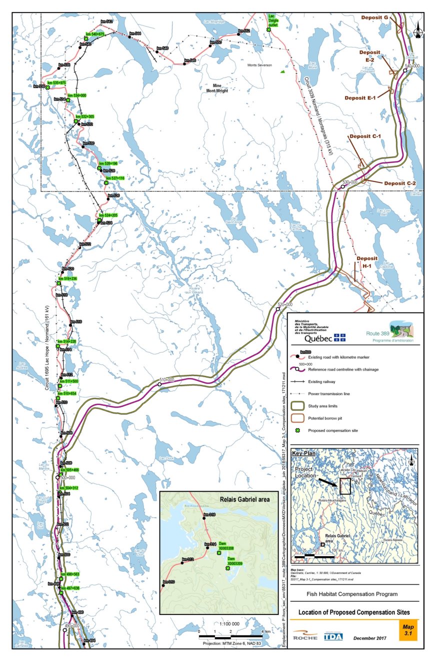 Figure 10: Location of sites proposed by the proponent where the free passage of fish could be restored to offset serious damage to fish