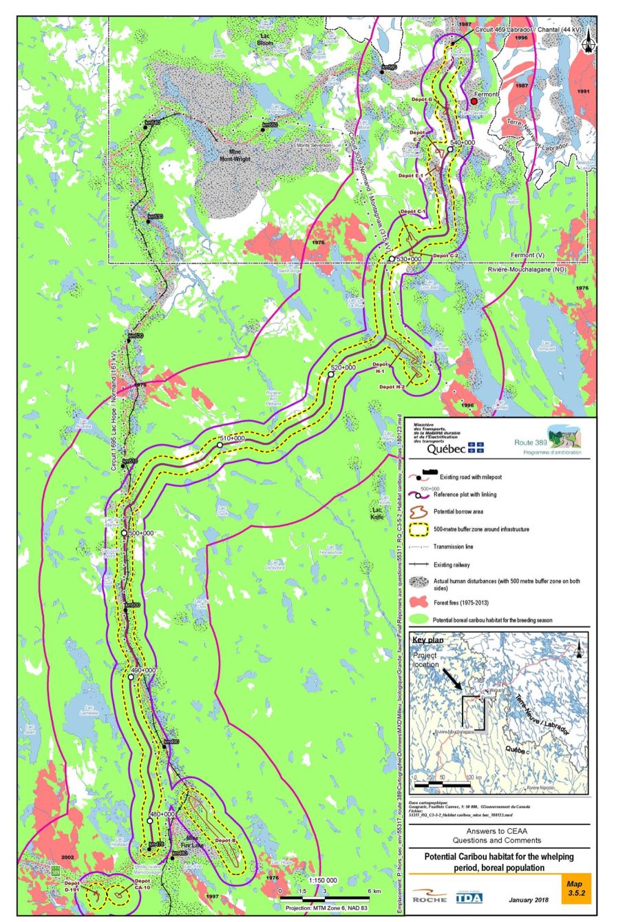 Figure 13: Potential Boreal Caribou habitat for the calving (whelping) period